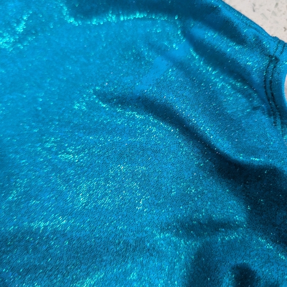 HOLOGRAPHIC GK Elite Small Gymnastics Dance Leotard TEAL GREEN Mystique defect - Picture 4 of 9